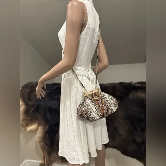 Unique Design! Genuine Cowhide Snake Skin Embossed Top Handle Bag/Crossbody - Picture 8 of 13
